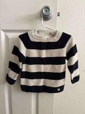 Zara Black & Cream Striped Knit Sweater